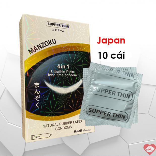 Bao cao su Manzoku 4 in 1 Nhật Bản Ultrathin Plain long time supper thin trắng siêu mỏng